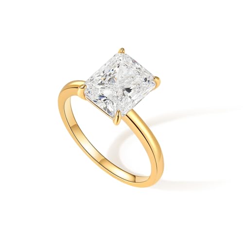 Engagement Rings for Women 14K Gold Plated Rectangle Cubic Zirconia Ring Dainty Gold Promise Ring Wedding Band Rings for Women Trendy Gold Jewelry