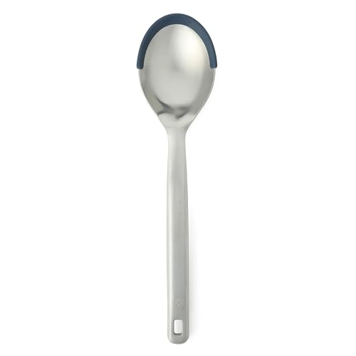 Image of Calphalon Prime Kitchen Spoon, Stainless Steel & Silicone Cooking Spoon with Navy Silicone Rim, Heat-Resistant Nonstick-Safe Spoon for Stirring, Mixing & Serving