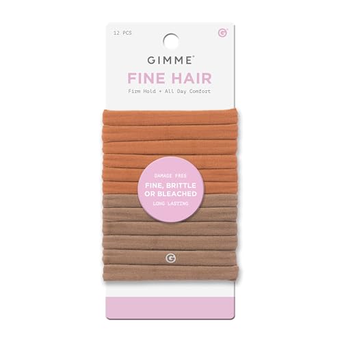 Image of Gimme Beauty Fine Hair Elastic Bands - Slim-Fit Elastic Ties for Fine, Brittle, or Bleached Hair - No-Dent, Gentle-Grip Ponytail Holders for All-Day Comfort - 12 Pack, Brown /Tan