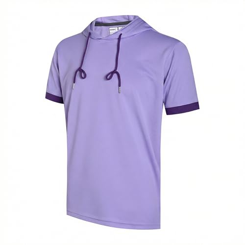 Gabiphy Summer Fall Dry Fit Short Sleeve Hoodie For Men Women Unisex College Sports Athletic Hooded Pullover Swearshirt Light Purple Hoodie-Purple Stripe Men Size 3X-Large