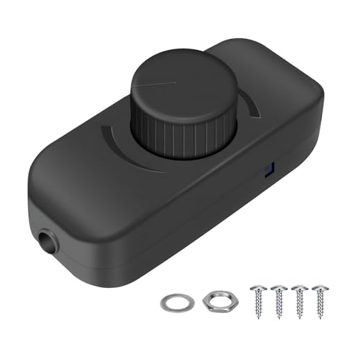 LED Dimmer Switch 1 Gang Inline Dimmer Light Switch for Table Lamps 220V-240V Trailing Edge Dimmers with Rotary ON/OFF Dimming Knob Control for 3-100W Dimmable LED Ceiling Incandescent Halogen Bulbs