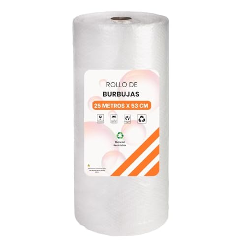 Mi dekor- Rollo Burbujas, Burbujas Para Embalaje, Transparente, Resistente, Reciclable, Longitud 25 metros x 53 cm,Acolchado Mayor Protección (25 metros x 53 Cm)