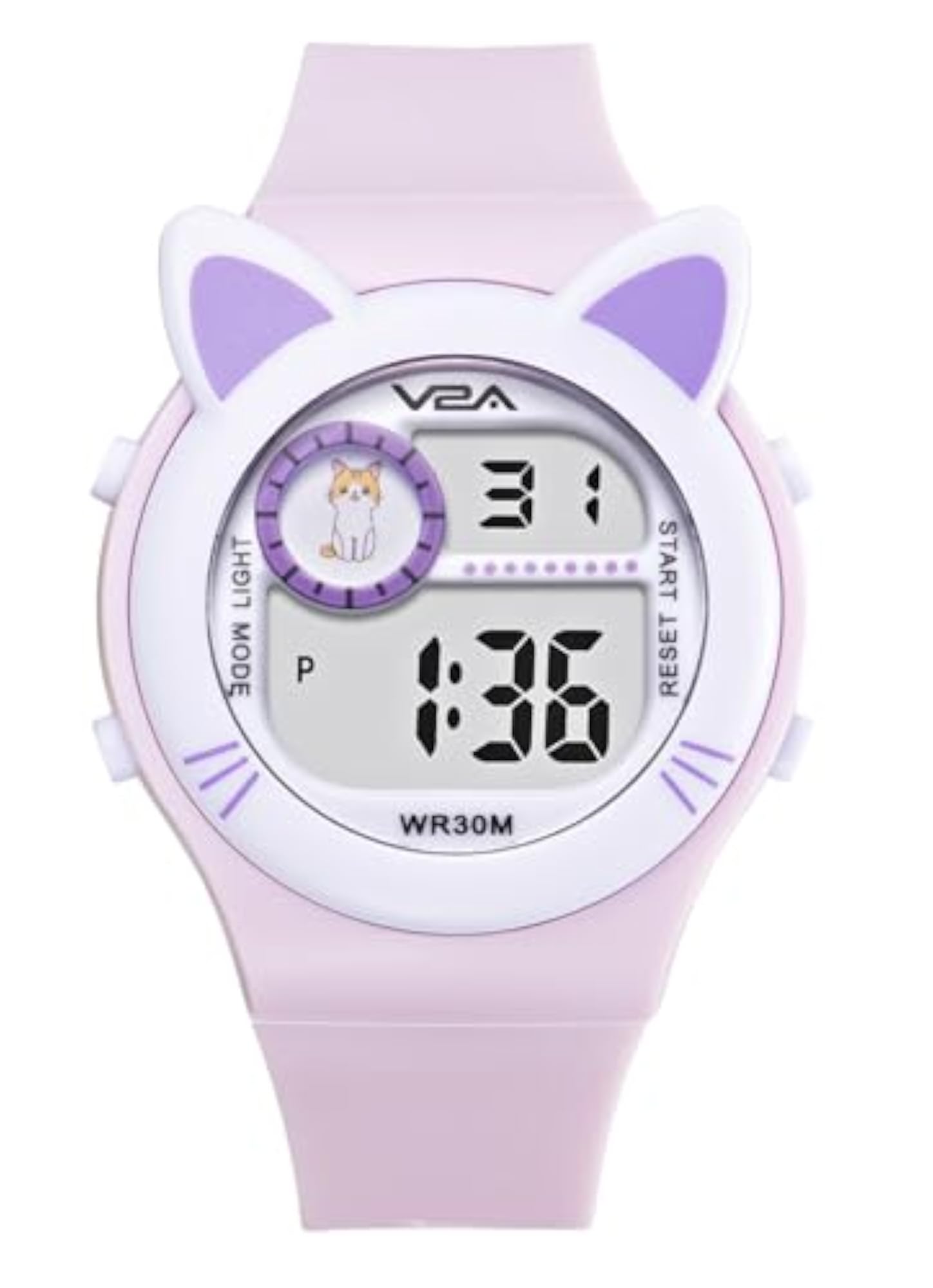 Girls Digital Watch with Cat Ears, 7 Color Backlight