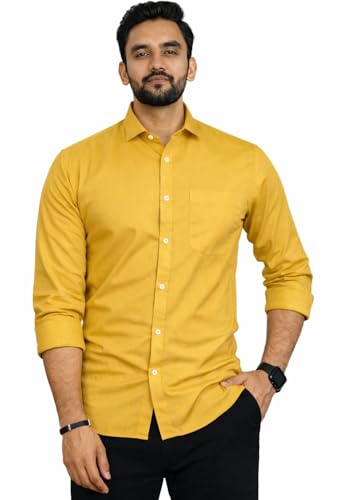 Image of Men Cotton Blend Full Sleeve Shirt for Man | Casual Business Party Festival Regular Fit, Long Sleeve with Chest Pocke | Formal Shirt for Men