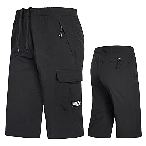 MakingDa 3/4 Length Shorts Men Below Knee Cargo Three Quarter Long Shorts with Zip Pocket Cropped Trousers