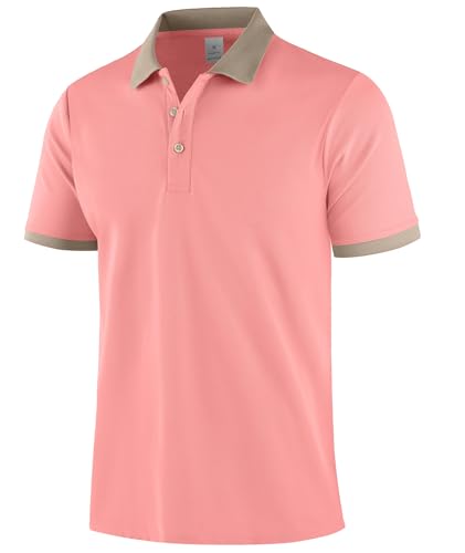Image of ZITY Polo Shirts for Men Adult Short Sleeve Golf T Shirt Summer Breathable Top with Button for Casual Work Lightweight Golf Tops, Pink, M