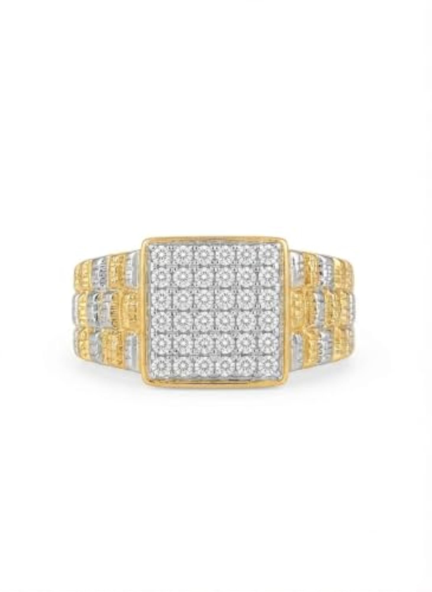 Men's Two-Tone Pave CZ Square Signet Ring