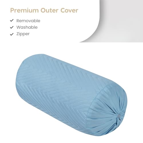 Image of RD TREND Glace Cotton Quilted Bolster Cover Size-16x32 Inches | Soft & Durable Cylindrical Pillow Cover for Bolster Pillow | Perfect for Sofa, Diwan,Couch & Bed Decor (Sky Blue)