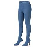 HwwDoren Denim Boot Leggings for Women, Blue Jean High Heel Leggings Boots, Over Knee Pointed Toe Stiletto Stretch Pull On Pant Boots (8.5)