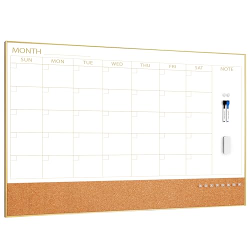 ARCOBIS Magnetic Dry Erase Calendar 48×30 with Cork Strip
