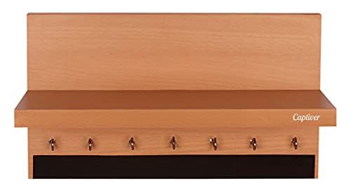 Image of Captiver Engineered Wood Wall Mounted Key Holder with Storage Shelf Racks Stands (7 Hooks, Matte Beech) V Office Kitchen Chain Ring Keys Decorative Home Decor Stylish Keyholders Organizer