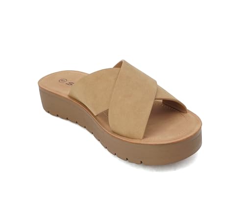 Image of Soda LUCY ~ Women Open Toe Flatform Platform Crisscross Band Upper Fashion Slide Sandals