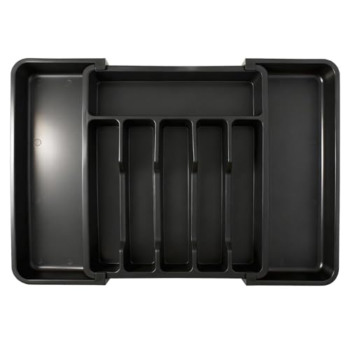 LxsNyvantic Bandeja para Cubiertos de Cajón Organizador de Cocina Extensible y Ajustable 38 a 57 cm 8 Compartimentos Insert de Plástico PP Negro Sin BPA Lavable Gran Organizador para Utensilios y Cubi