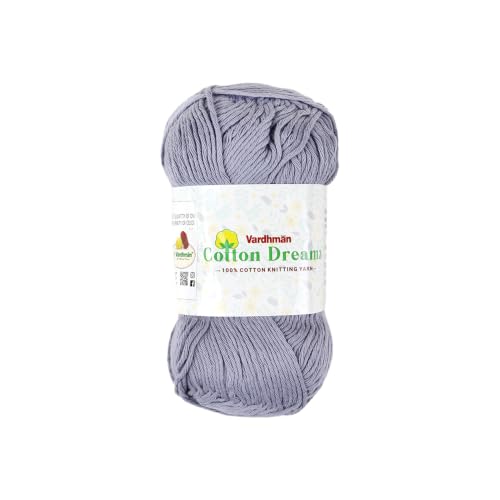 Image of Vardhman 100% Cotton Dreamz Light Weight Natural Thin Yarn | Pack-1 100g | Knitting & Crochet Projects | Soft Natural Yarn | Ideal for Garments, Summer Wear & Accessories | Grey, CJD005