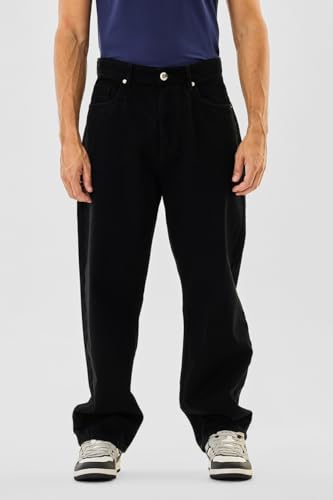 Image of SNITCH Men Jeans | Baggy Fit Relaxed Wide-Leg Design | Durable Cotton Blend with Medium Stretch & Light Fading | Casual Wear for All Seasons
