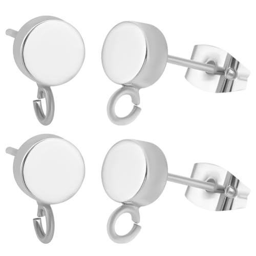 Beebeecraft 20Pcs 925 Sterling Silver Plated Earring Post With Loop - Flat Round Findings With Pins and 20Pcs Butterfly Backs for DIY Craft Making