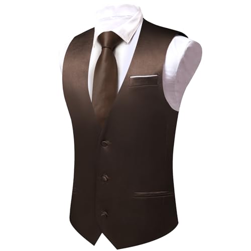 Image of Barry.Wang Vest for Men Business /Leisure Dress Suit Vests V-neck 2 Pockets Wedding Party Tuxedo Satin Waistcoat