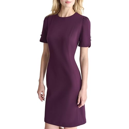 Image of DKNY Women's Short Tulip Sleeve Sheath Dress with Button Detail