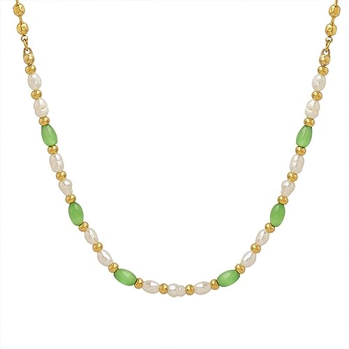 YAHOYA Mode Vert Cat’s Eye Opal Eau Douce Perle Perle Chaîne Collier Choker Bijoux pour Femmes
