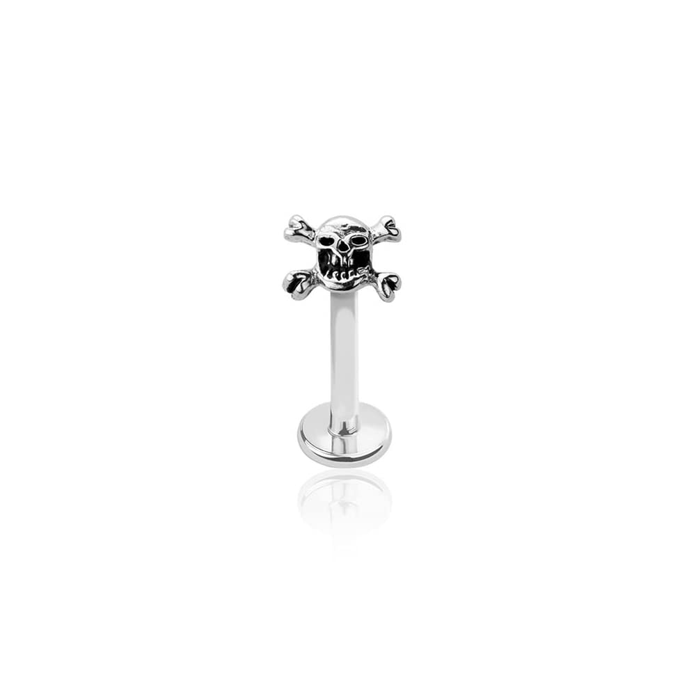 BlackAmazementPiercing labret de acero inoxidable 316L, para tragus Helix Monroe, cruzados, calavera, pirata, plata y oro, 8 mm, para hombre y mujer