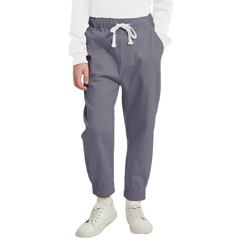 Boys Stretch School Uniform Pants Kids Toddler Jogging Pant with Drawstring and Pockets (2-12Y) Dark Grey