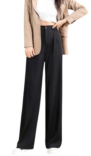 Putaowor Womens High Waist Business Casual Work Pants Straight Leg Dressy Trousers with Pockets Black 14