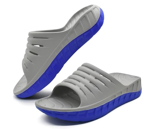 Image of GPOS Mens Sport Recovery Sandals Plantar Fasciitis Thick Cushion Slides Sandals Lightweight Comfort Orthotic Open Toe Slippers Grey Blue Size 9