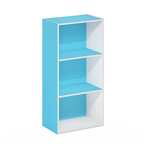 Image of Furinno Luder 3-Tier Open Shelf Bookcase, Light Blue /White