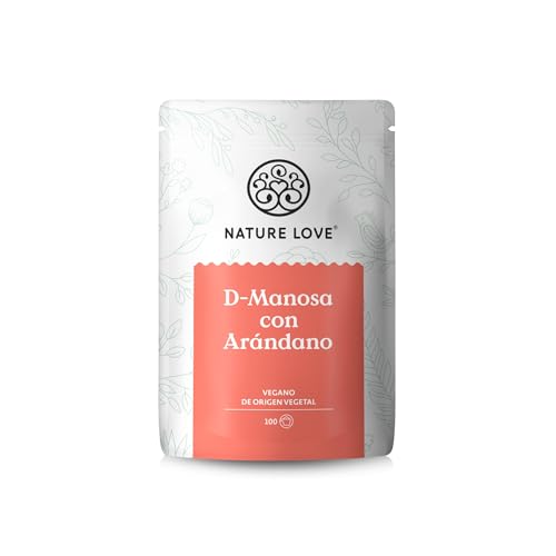 NATURE LOVE® D-manosa en polvo con arándano – 250 g de polvo para disolver en agua – para 100 días – con cuchara dosificadora – alta dosis, vegano, producido y probado en laboratorio en Alemania