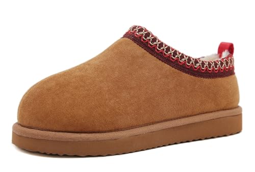 SMajong Women's Slippers Mens Platform Mini Boots Fuzzy House Slipper Fur Fleece Winter Home Shoes Indoor and Outdoor Red Brwon US 10.5 Women/9 Men