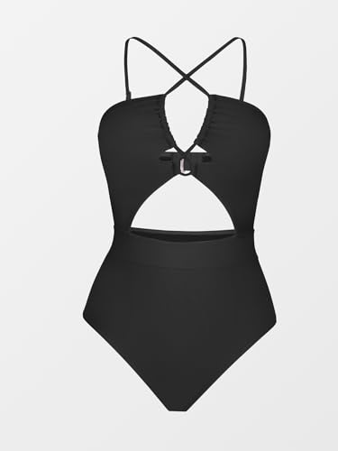Image of CUPSHE Women's One Piece Swimsuit Plunge V Cutout Bathing Suit | Adjustable Straps, Crisscross Tunnel Drawstring, Back Hook Closure, Removable Soft Cups, Standard Coverage, Sexy Swimwear