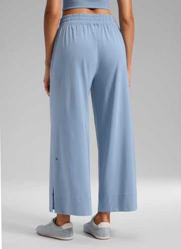 Image of CRZ YOGA Lightweight Wide Leg Crop Pants 25 inch | Casual, Travel, Comfy, Soft, Split, Loose Fit, Pockets, for Women