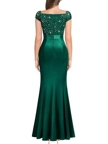 Image of Miusol Women's Vintage V-Neck Slim Ruffle Split Evening Formal Maxi Dress