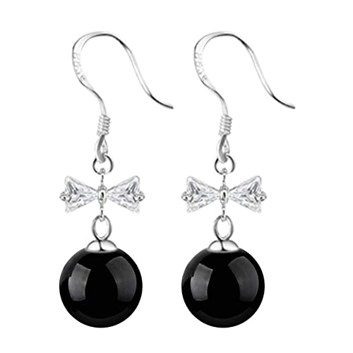 Pendientes de botón de plata 925 lazo de cristal negro joyería diaria para mujeres