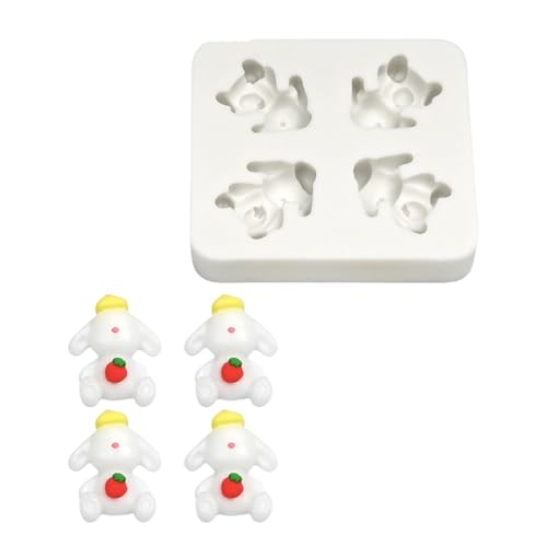 JUYAXIN 4つの空洞 ストロベリーラビット シリコン型 簡単デモールドトリート型 ストロベリーウサギの形のデザートのクラフト用