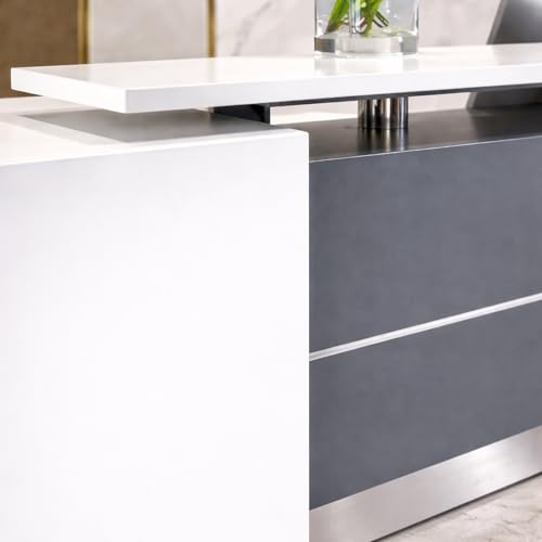 Image of Modern Reception Desk for Office, Salon & Clinic | Front Reception Counter Table with Storage | White & Grey Particle Board Reception Desk - (RCT-033 LPB L5W2)
