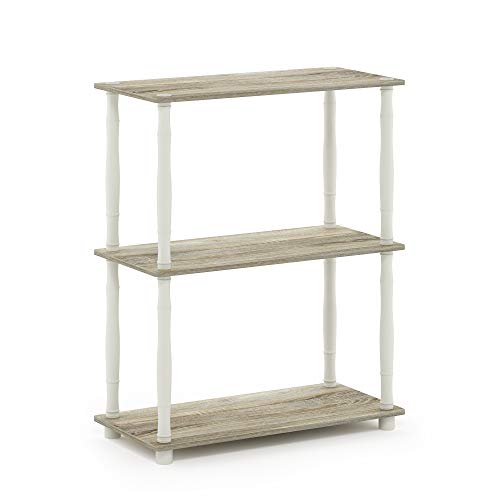 Image of Furinno Turn-N-Tube 3-Tier Compact Multipurpose Shelf Display Rack with Classic Tube, Sonoma Oak /White