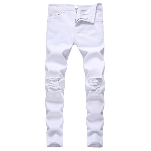 Genérico Vaqueros Hombre con Rotos y Estilo Vintage para Looks Retro(White, 36)