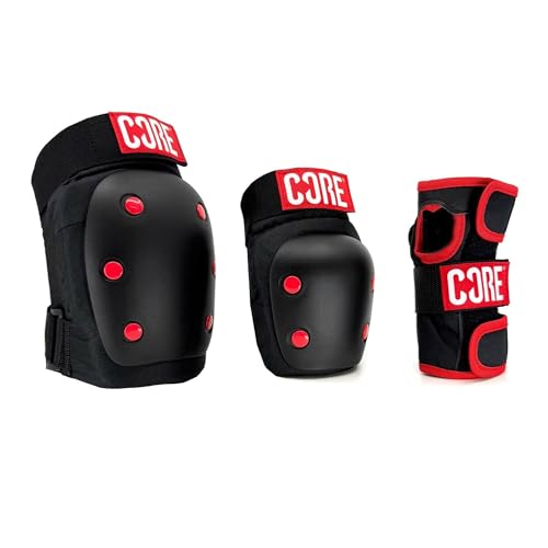 Core Skate Triple Pad set - Kids/Adult Knee, Elbow & Wrist Protective PadSet for Skateboarding, RollerBlading, Stunt Scooter & Cycling 3 in 1 Skate Pads for all Ages - Black - Medium