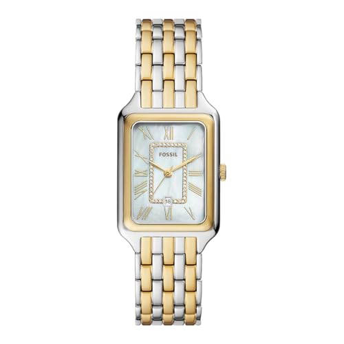Fossil Raquel Reloj para Mujer, Movimiento de Cuarzo con Correa de Acero o Piel, Tono Plateado y Tono Dorado, 26MM