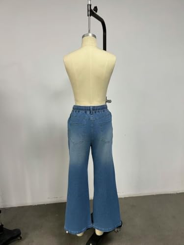 TRCELECTROP Womens Flare Jeans High Waisted Wide Leg Denim Pants Y2k Casual Baggy Drawstring Elastic Waist Bootcut Jeans - image 4