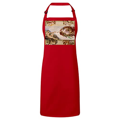 Tablier cuisine rouge Michel-Ange un cadeau idéal pour passionné de cuisine et d'art