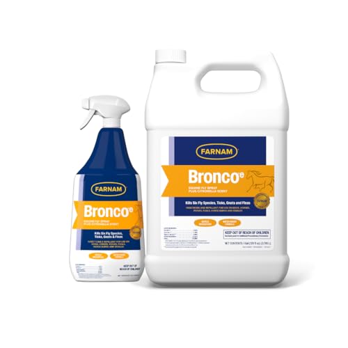 Farnam Broncoe Fly Spray Plus Citronella for Horses, Dogs & Premises – Kills Flies, Ticks, Fleas, Lice & Mosquitoes – Water-Based, Non-Oily Multi-Purpose Insecticide – 128 oz + 32 oz Bundle