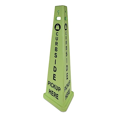 Impact Trivu 3-Sided Curbside Pickup Here Sign, Fluorescent Green, 14.75