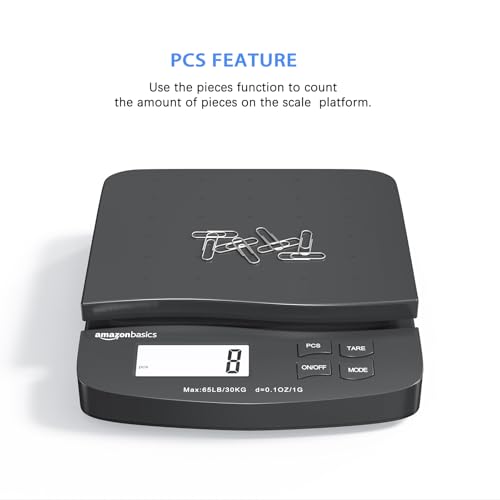 Amazon Basics Digital Postal Scale, AC Adapter, 65 lb Capacity, 0.1 oz Readability, Black - Thumbnail 5