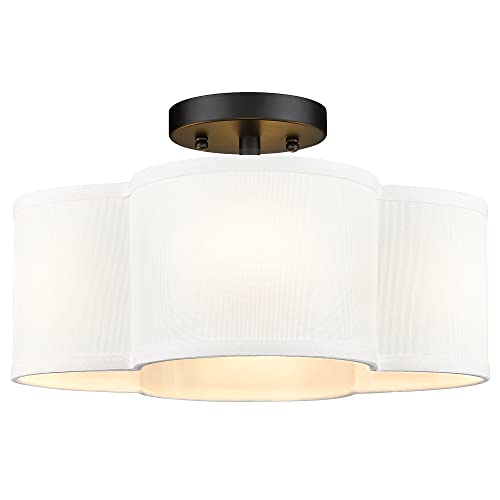 Image of Black Semi Flush Mount Ceiling Light, Close to Ceiling Light Fixtures with Fabric Shade in Quatrefoil Shape, Farmhouse 13-inch Ceiling Light for Kitchen Hallway Bedroom, AD-22007-4SF-BK