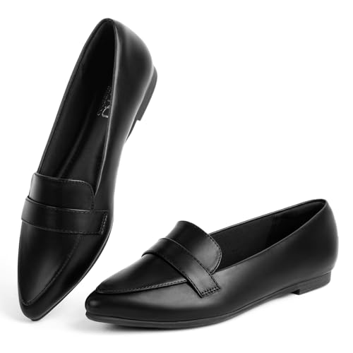 MUSSHOE Comfortable Dressy Women's Flats - Pointed Toe Loafers for Women - 2025 Slip on Casual Office Business Work Ballet Flats for Professional Woman Aged 25-45