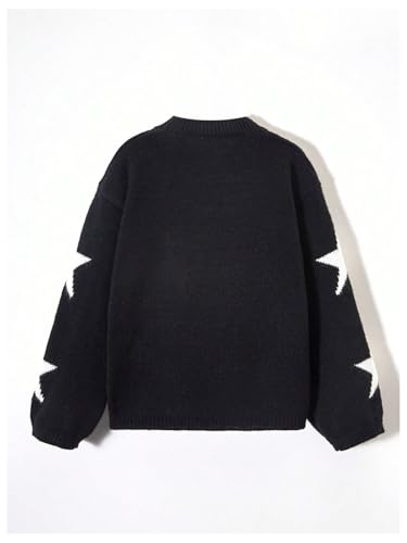 WDIRARA Girl's Star Print Sweater Crew Neck Long Sleeve Knitwear Casual Pullover Tops2