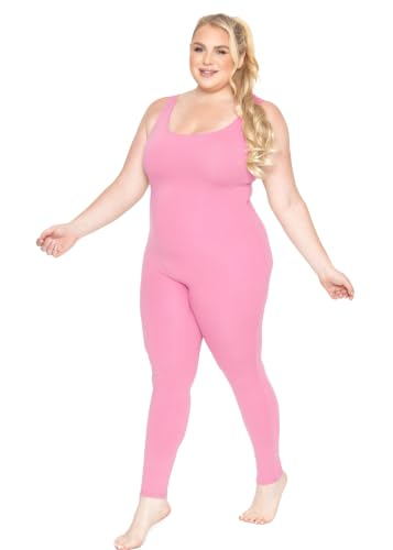 Image of STRETCH IS COMFORT Womens Plus Size Tank Unitard Athletic Rompers For Women | 95% cotton 5% spandex, round neckline, sleeveless straps, U-back, seamless front, one piece outfits for women, workout romper