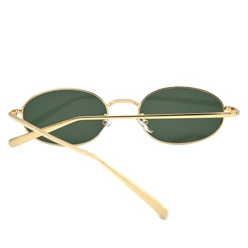 Image of Retro Oval Sunglasses for Women Men Trendy Gold Sun Glasses Vintage Metal Frame Shades